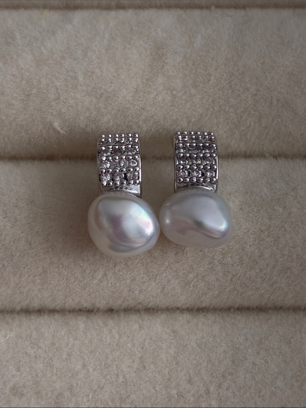 Baroque Pearl Huggie Earrings with Pavé Silver Accents